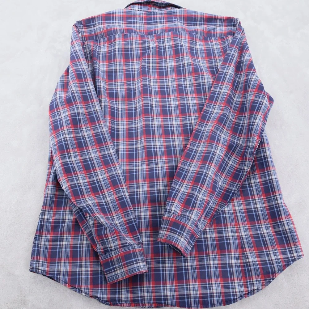 Banana Republic Mens XL Soft Wash Tailored Slim Fit Plaid Button Down Shirt Blue